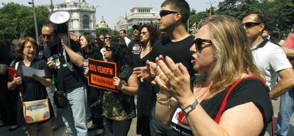 Un momento de la protesta en el Palacio de Cibeles.