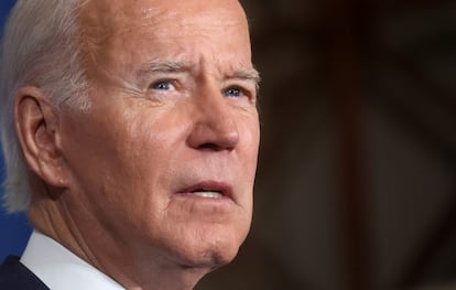 Joe Biden, durante su discurso en el Columbus Club en Washington, este miércoles. 