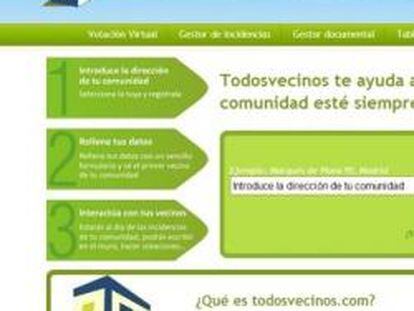 Página web de todosvecinos.com, la nueva red social para mejorar la comunicación en las comunidades.