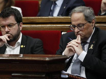 Quim Torra y Pere Aragonès en el pleno del Parlament del pasado 10 de julio. 
 