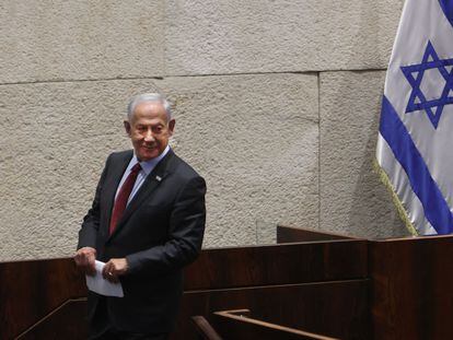 Benjamín Netanyahu, tras pronunciar un discurso en el Parlamento israelí, el pasado día 13 en Jerusalén.