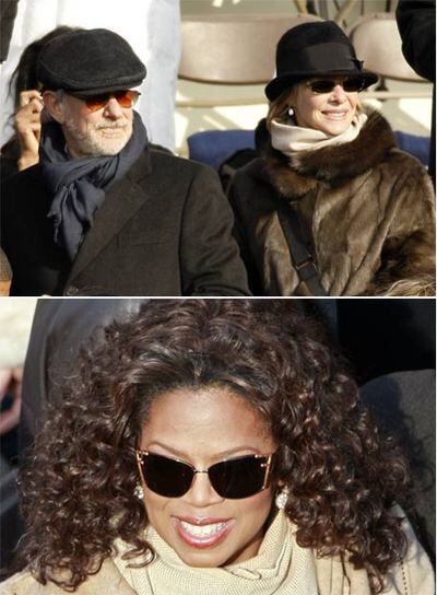Arriba, Steven Spielberg y su esposa, Kate Capshaw. Abajo, Oprah Winfrey.