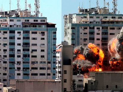 El bombardeo del edificio donde estaban las oficinas de Associated Press y Al Jazeera en Gaza, en imágenes
