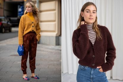 Con jersey de cuello alto

Una opción perfecta para seguir llevando cárdigan los meses de invierno. Jeannette Madsen, una de las estilistas al frente de la nueva firma Rotate, combina el suyo con jersey de cuello alto del mismo color. Para estilismos menos estudiados podemos tomar nota de la propuesta de & Other Stories: vaqueros, jersey de rayas y cárdigan grueso y abrochado.