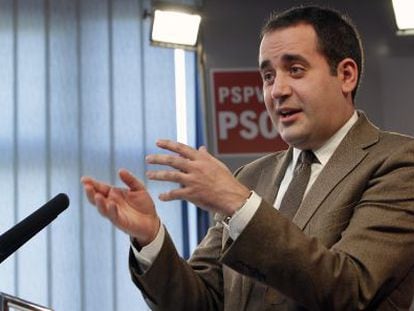 Jorge Alarte, este mediod&iacute;a en la sede del PSPV-PSOE.