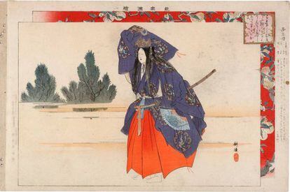 La deidad japonesa Seiobo dibujada por Tsukioka Kogyo (1869-1927) en su serie Im&aacute;genes del Teatro No.