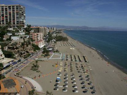 Vista de la playa de La Carihuela, en Torremolinos, Málaga