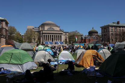 manifestación pro palestina en el campus de la Universidad de Columbia