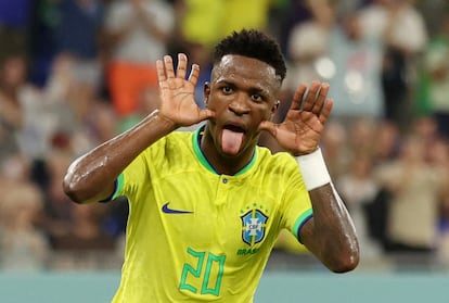 Vinicius celebra un gol contra Suiza que, al final, fue anulado.