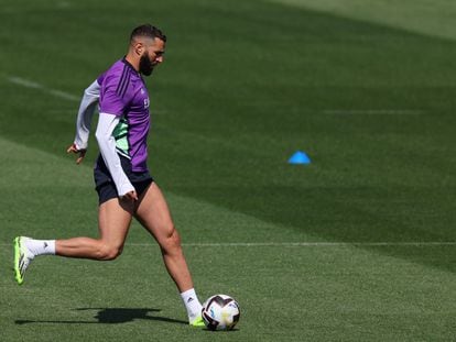Karim Benzema, en el entrenamiento del sábado.