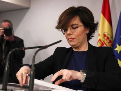 La vicepresidenta del Gobierno, Soraya S&aacute;enz de Santamar&iacute;a, comparece ante los medios el pasado 25 de enero, en Madrid.