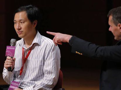En vídeo, He Jiankui, durante su intervención en la Conferencia de Edición del Genoma Humano celebrada este miércoles en Hong Kong.