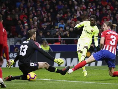 Dembélé, en el momento de marcar el gol del empate.