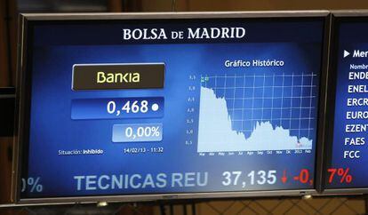 Un monitor de la Bolsa con el valor de Bankia.