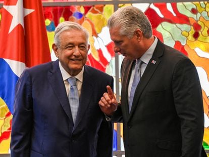 El presidente de México, Andrés Manuel López Obrador, y el presidente de Cuba, Miguel Díaz-Canel.