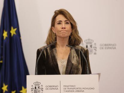 La ministra de Transportes, Raquel Sánchez, durante una rueda de prensa el pasado lunes en el ministerio.