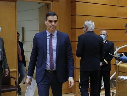 El presidente del Gobierno, Pedro Sánchez, este martes a su llegada a la sesión de control al Gobierno en el Senado.