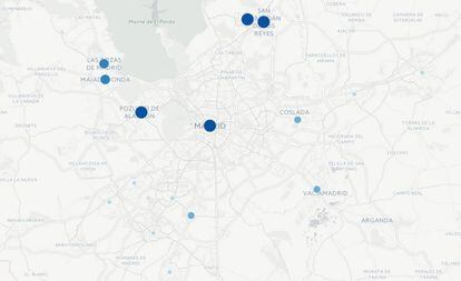 Ciudades analizadas en el entorno de Madrid.