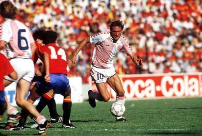 Preben Elkjær durante el partido contra España en el Mundial de 1986.