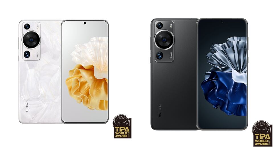 Vista frontal del móvil Huawei P60 Pro, en blanco y negro.