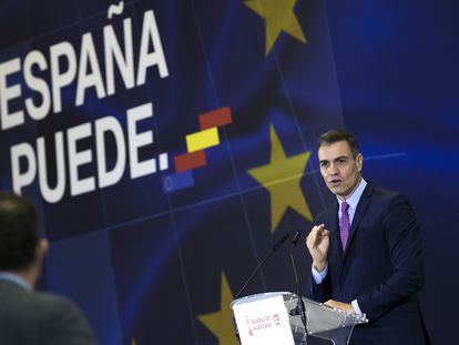 El presidente del Gobierno, Pedro Sánchez, en el  Museo de las Ciencias de Valencia donde ha presentado el Plan de Recuperación, Transformación y Resiliencia de la Economía española.