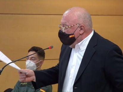 El excomisario Villarejo en su declaración ante el juez el pasado 15 de enero. Captura de vídeo de la señal institucional del tribunal.