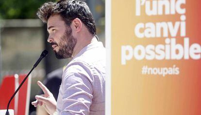 Gabriel Rufián, candidato de ERC, en un acto en Barcelona.