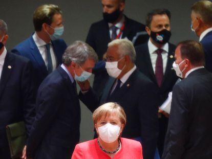 La canciller alemana, Angela Merkel, durante la cumbre de la UE en Bruselas de este viernes.