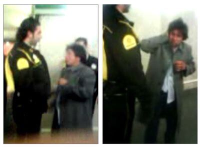 Dos momentos de la agresión a un hombre por parte de vigilantes jurados en el metro de Oporto.