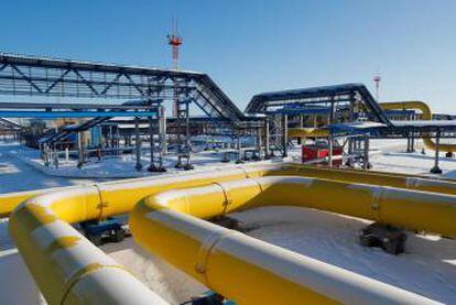 Gasoductos en la estación de compresión de Atamanskaya, instalación del proyecto Power Of Siberia de Gazprom, a las afueras de la ciudad oriental de Svobodny, en la región de Amur (Rusia). 