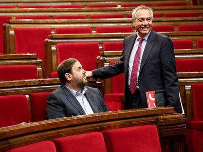 Oriol Junqueras y Pere Navarro en el Parlament.