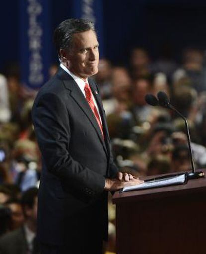 Mitt Romney durante su discurso de aceptación en la Convención republicana.