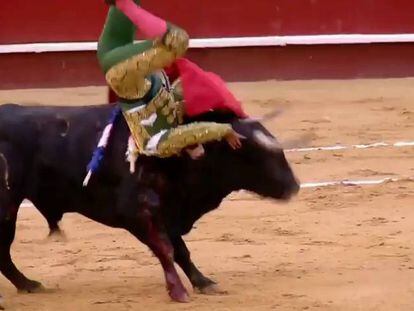 El torero Juan José Padilla, cogido por 'Hortensia', ayer en la Feria de Fallas, en Valencia. En el vídeo, el resumen de la corrida de toros.