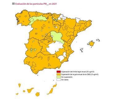 Evaluación de las partículas PM2,5 en 2021
Fuente: La calidad del aire
en el Estado español
durante 2021