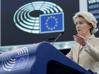 La presidenta de la Comisión Europea, Ursula von der Leyen, este miércoles en Estrasburgo.