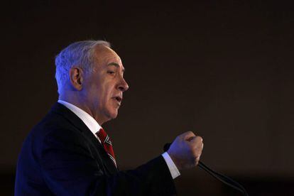Netanyahu, durante su discurso del lunes en Jerusal&eacute;n.