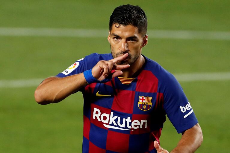 Luis Suárez celebra su gol ante el Espanyol.