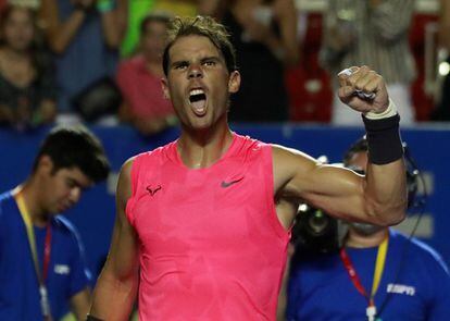 Rafa Nadal celebra una victoria en el torneo de Acapulco, en febrero.