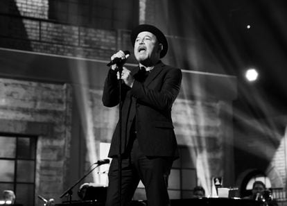 This image has been converted to black and white) Honoree Rubén Blades performs onstage during The Latin Recording Academy's 2021 Person of the Year Gala honoring Ruben Blades at Michelob ULTRA Arena on November 17, 2021 in Las Vegas, Nevada.
