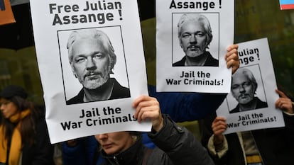 Manifestación en apoyo de Julian Assange, en Londres, el 21 de octubre de 2019.