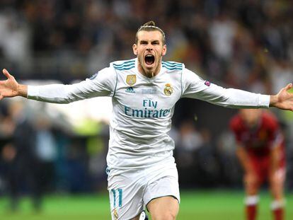 Gareth Bale celebra su segundo gol en la final de Kiev