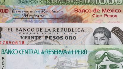 Billetes de distintos países de América Latina.
