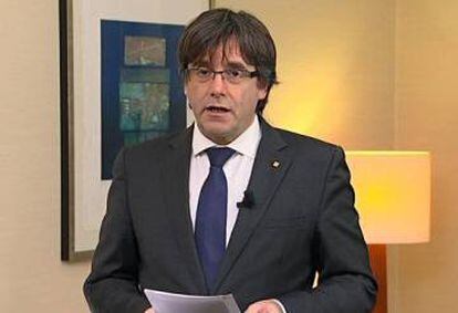Fotografia facilitada per TV3 del missatge de vídeo gravat dijous a Bèlgica per l'expresident Carles Puigdemont.
