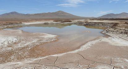 Laguna hipersalina formadas en el corazón árido del Desierto de Atacama después de las lluvias sin precedentes de 2015 a 2017.