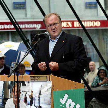 El primer ministro sueco, Göran Persson, durante un mitin en la sureña ciudad de Helsingbor.

 ASSOCIATED PRESS