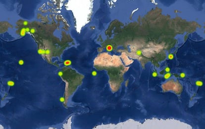 Grandes seísmos registrados desde las 9.00 horas (UTC) del día 23 de agosto hasta las 4.40 horas (UTC) del 24 de agosto.