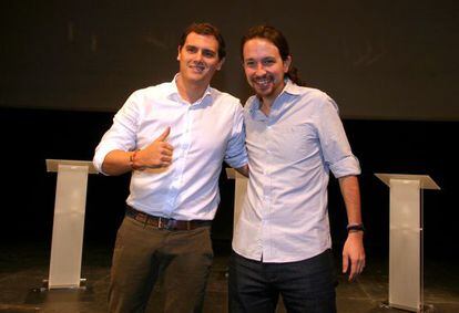 Albert Rivera y Pablo Iglesias, en un debate celebrado en la Universidad Carlos III.