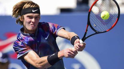 Rublev, durante el partido de los octavos contra Goffin.