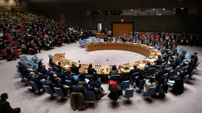 Los miembros del Consejo de Seguridad de las Naciones Unidas durante una reunión del Consejo de Seguridad en Nueva York. 