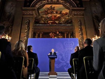 El primer ministro del Reino Unido, Boris Johnson, este lunes en Greenwich (Londres). En vídeo, declaraciones de Johnson.